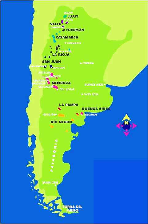 carte des régions viticoles en Argentine 
